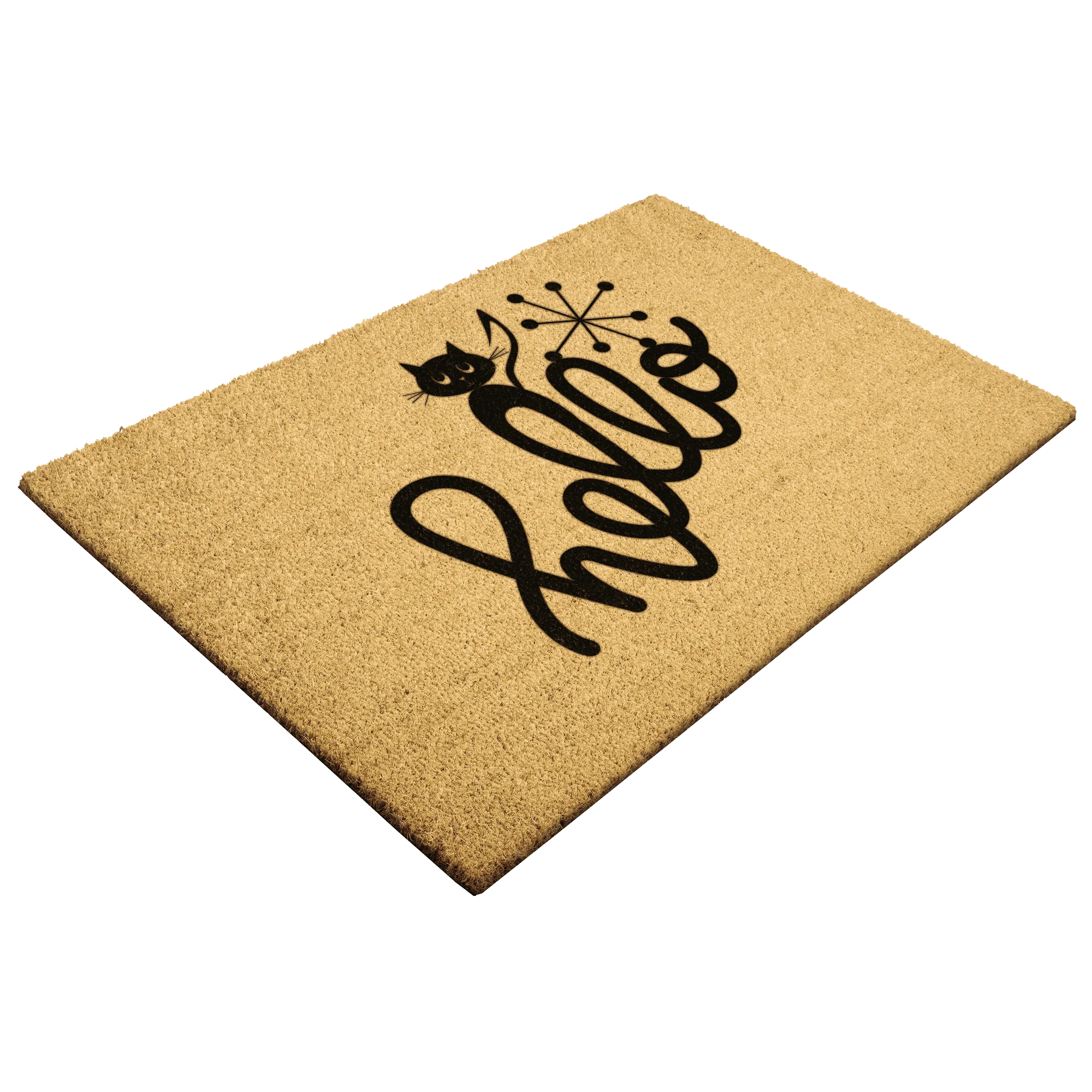Atomic Cat, Kitschy Cute, Quirky, Summer Hello, Housewarming Mid Century Mod Welcome Mat