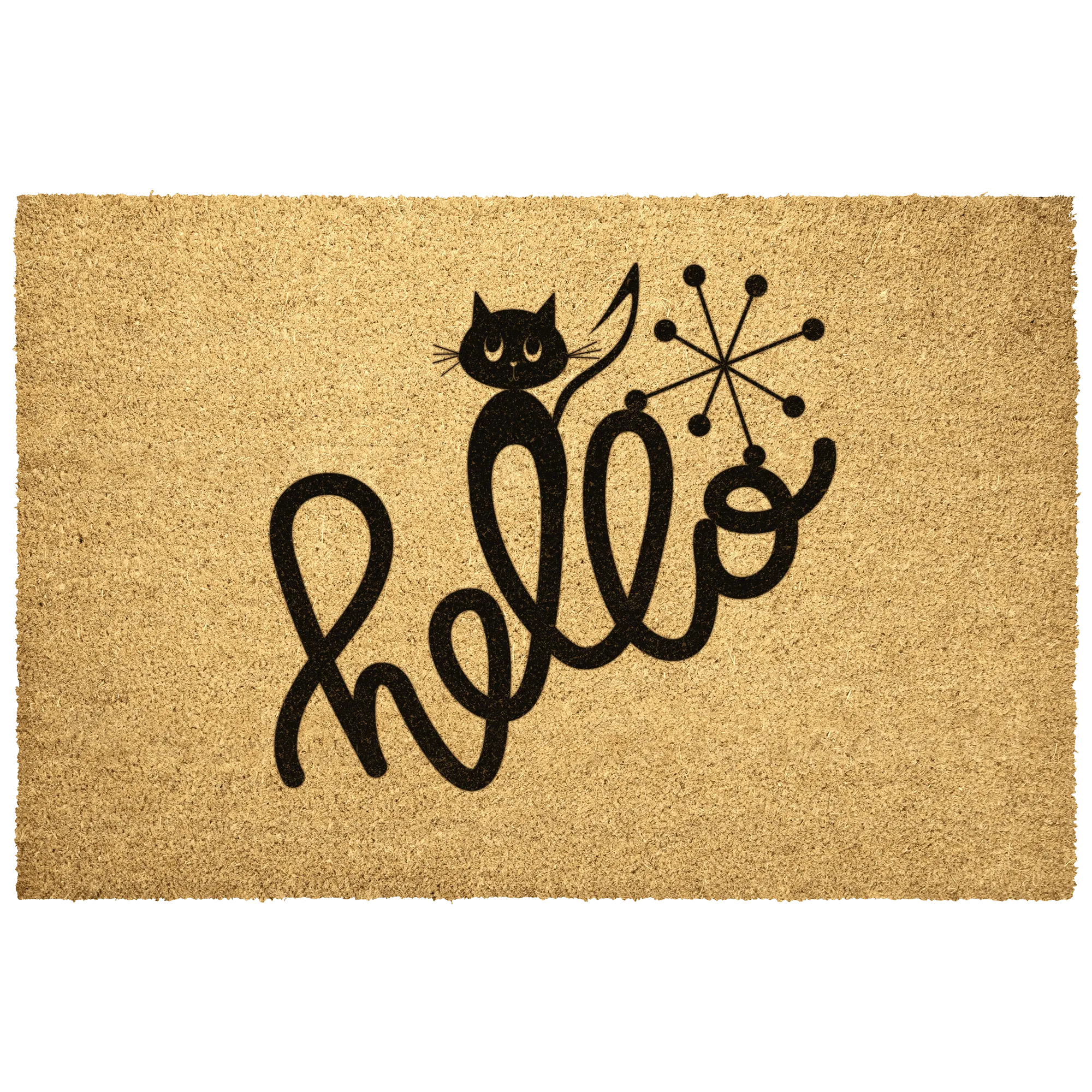 Atomic Cat, Kitschy Cute, Quirky, Summer Hello, Housewarming Mid Century Mod Welcome Mat