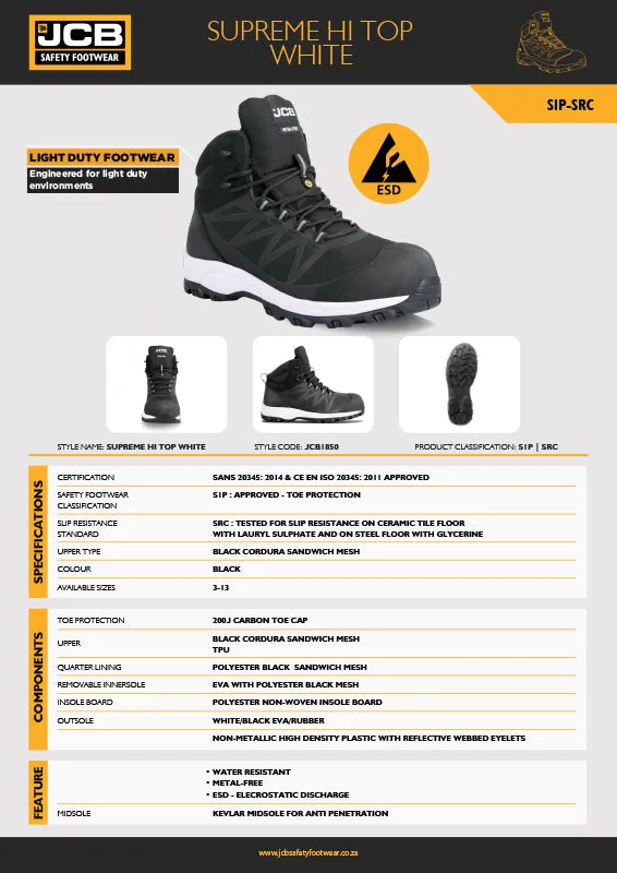 JCB Supreme Hi Top Black/White Carbon Toe