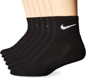 Nike Mens Performance Cushion Quarter Socks (6 Pairs), Black/White, Large