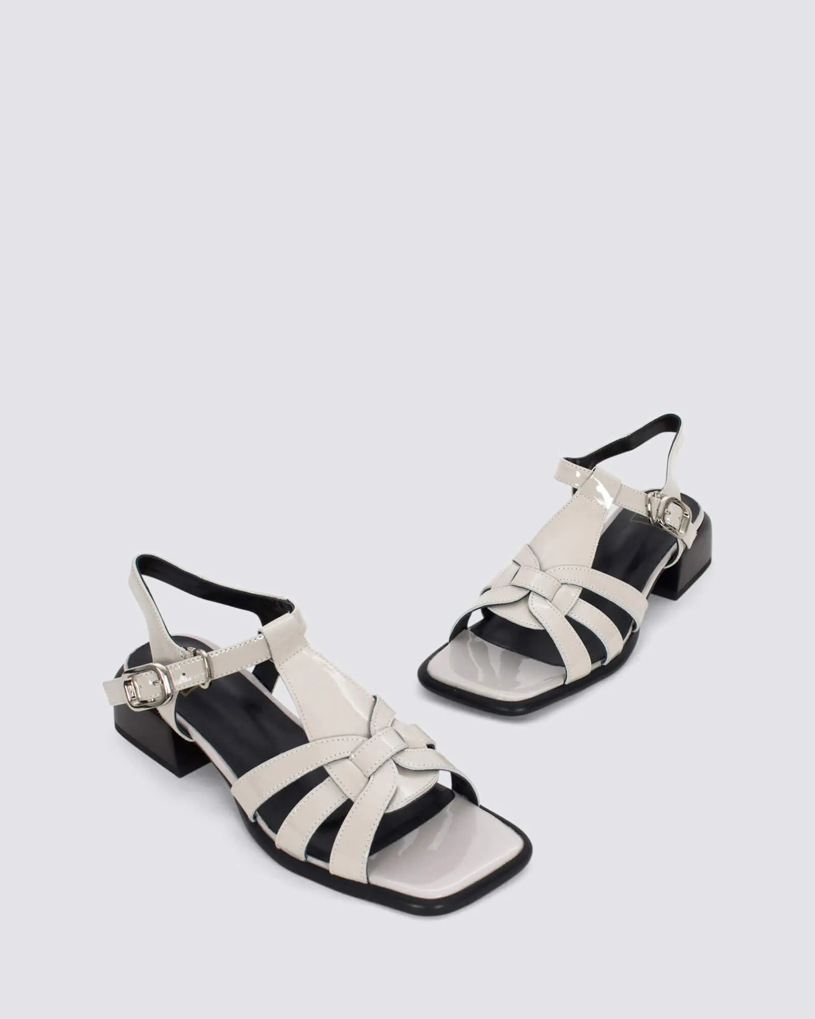 QUE HEELED SANDALS MUSHROOM PATENT